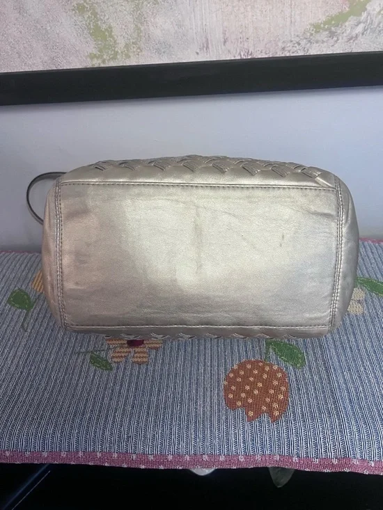 COACH North South Woven Metallic Gold Leather Shoulder Bag - Picture 12 of 13